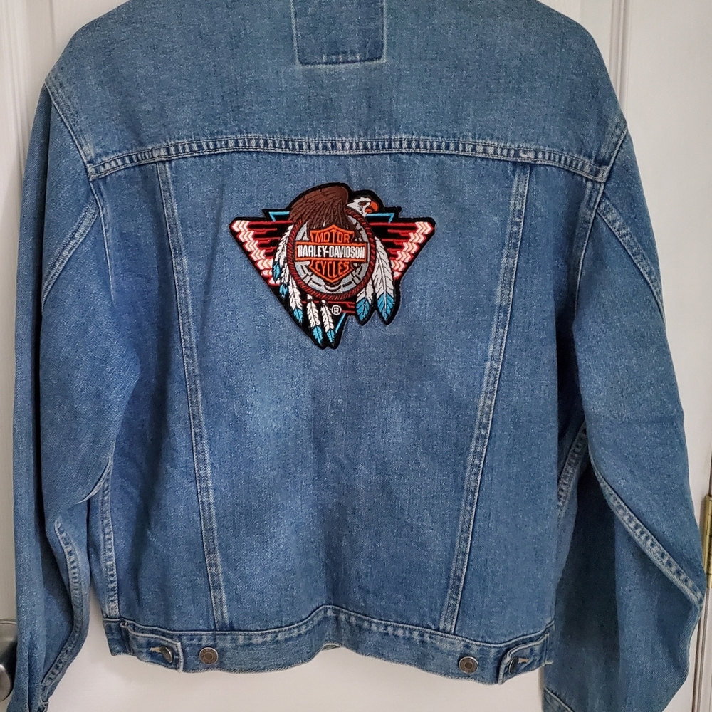GAP Blue Denim Jacket with Multicolor Harley Patch